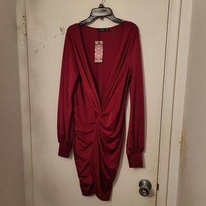 Boohoo Tail Wrap Slinky Dress Red/Berry NWT size 6 New with Tags